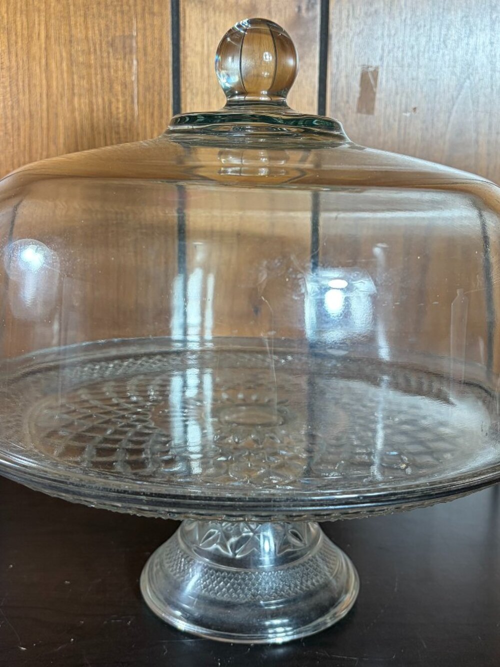 Vtg Anchor Hocking Wexford Pedestal Cake Stand With Dome Top 12.5" H 11.75" EUC